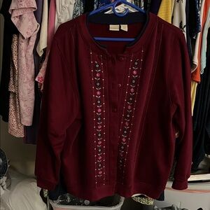 Embroidered Burgundy Cardigan
